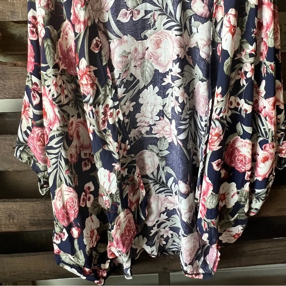 🟠JANICE Open-Front Cardigan in Navy/Floral Print-ONE SIZE